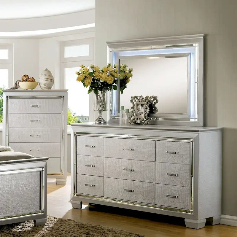 Ruff Crocodile Contemporary Wood 9-Drawer 2-piece Dresser And Mirror Set By Furniture Of America