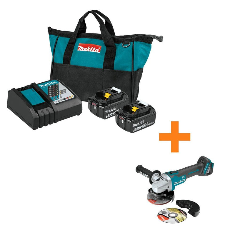 18-Volt Lxt Battery And Rapid Optimum Charger Starter Pack, 5.0Ah With Bonus 18V Lxt Brushless Cut-Off/Angle Grinder BL1850BDC2XAG04