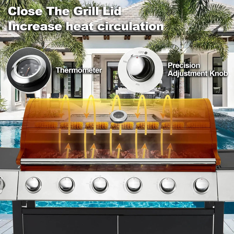 Upgraded 4 Burner Bbq Propane Gas Grill With Cast Iron Grates And Side Stove, 44,000 BTU Stainless Steel Burner Barbecue Grill For Patio
