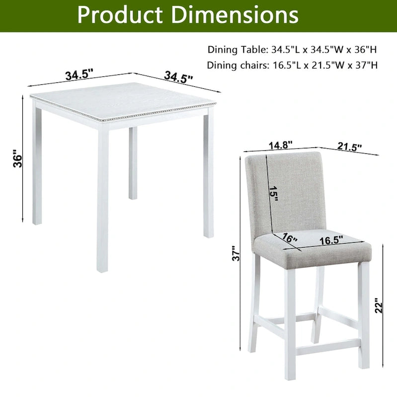 Modern 5-Piece Dining Set With Square Counter Height Table And 4 Upholstered Chairs