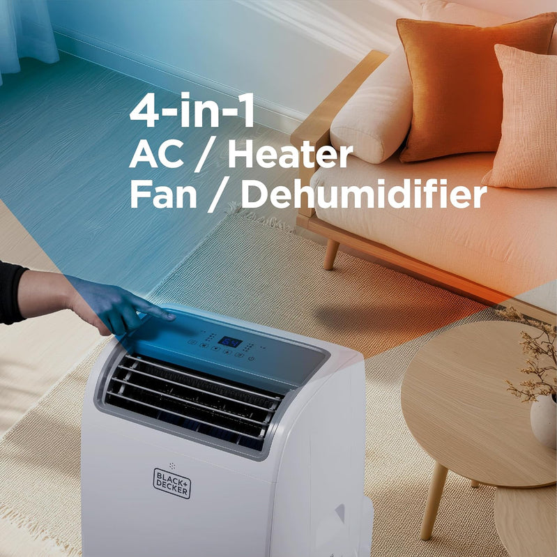 Black Plus Decker 10,000 BTU Portable Air Conditioner For Rooms Up To 450 Sq With Remote Control