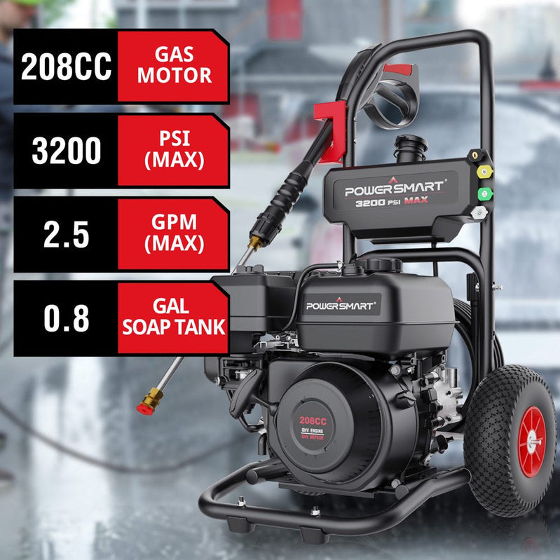 PowerSmart 3200PSI Gas Pressure Washer With 5 Nozzles And Soap Tank