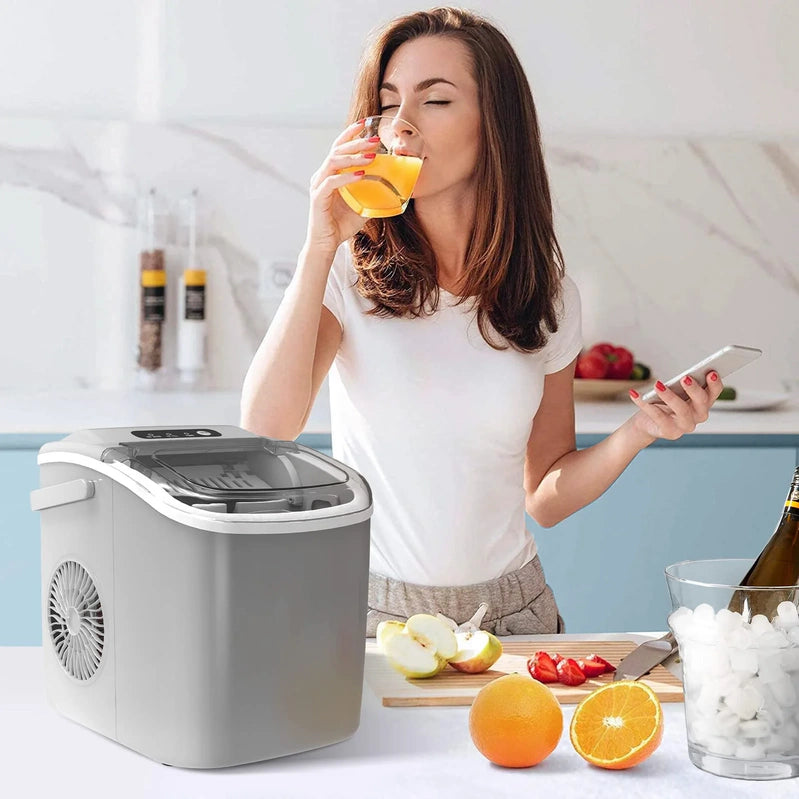Crzoe Countertop Ice Maker Machine With Handle, 9 Bullet-Shaped Ice Cubes Ready In 6 Mins, 26Lbs/24H