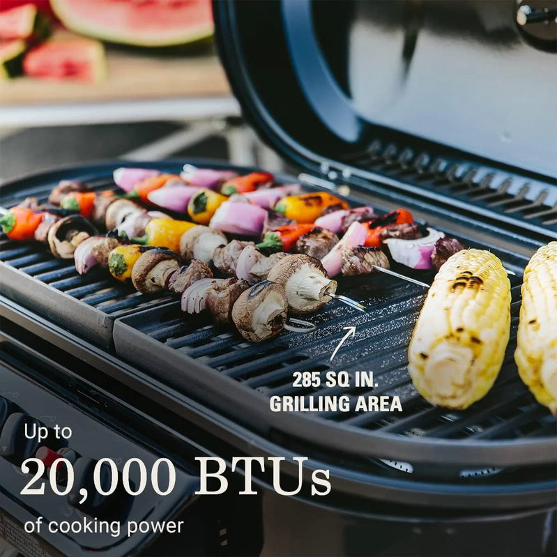 RoadTrip 285 Portable Stand-Up Propane Grill With 3 Adjustable Burners And Instastart Ignition, 20,000 BTUs Of Power For Outdoor Cooking