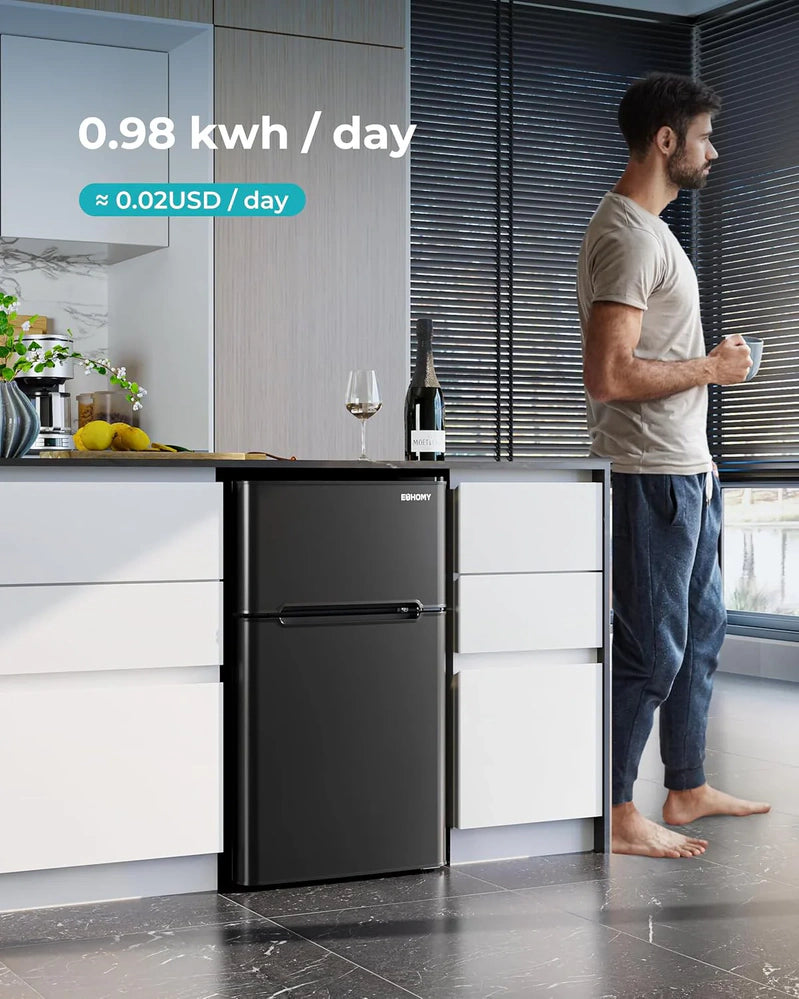 Euhomy 3.2 Cu. Ft. Mini Fridge With Freezer 2-Door Compact Refrigerator For Bedroom, Dorm, Office Or Apartment, Silver