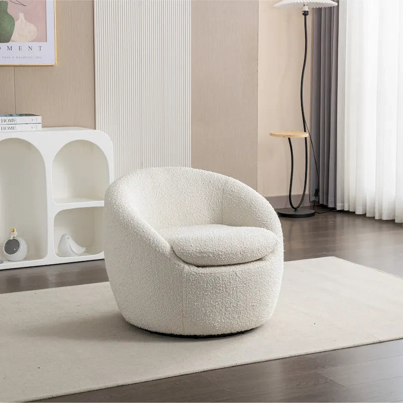 Swivel Barrel Chair, 360 Degree Rotation, Boucle Fabric