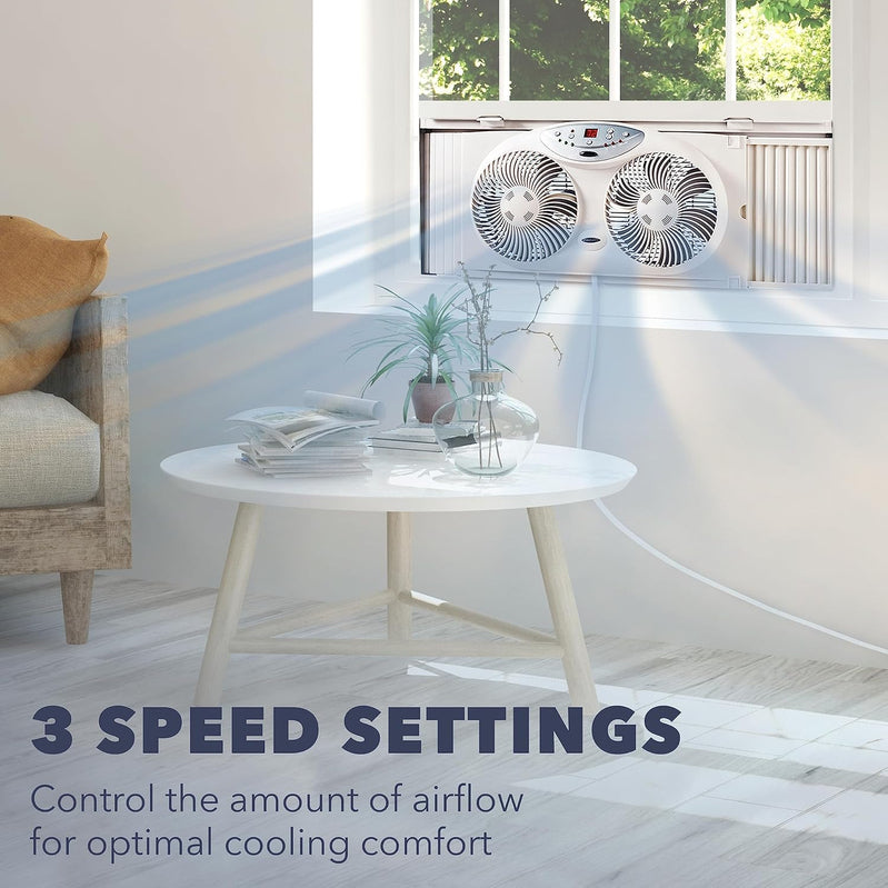 Bionaire 8.5 In. Twin Window Fan With Reversible Airflow 3 Speeds Remote Control