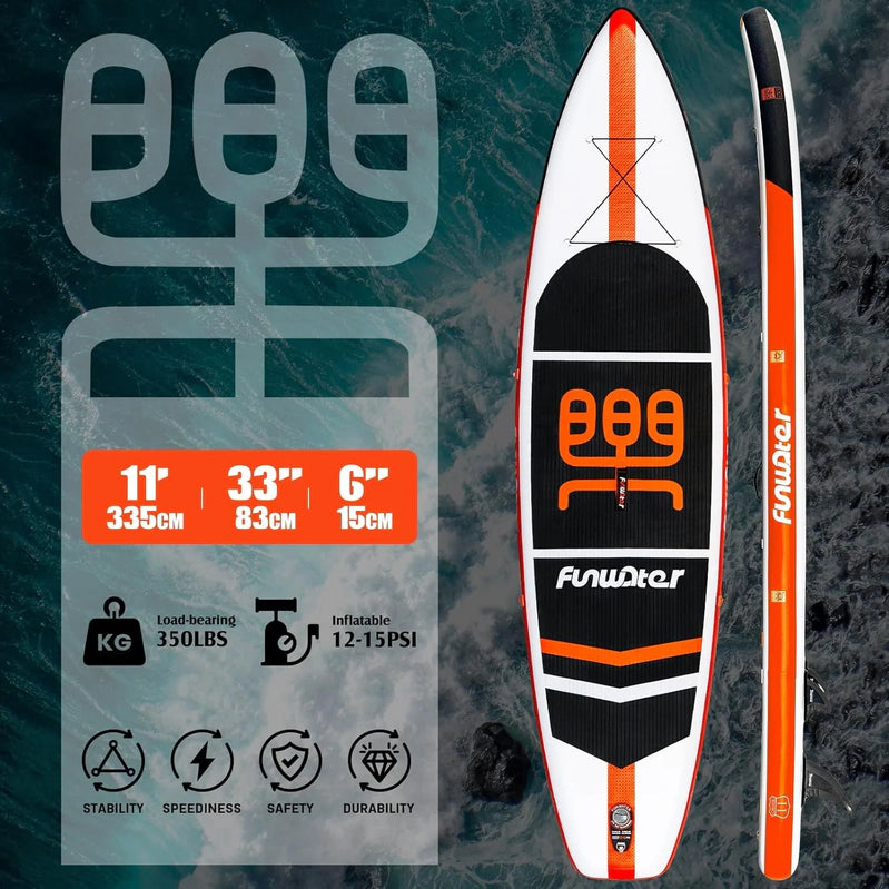 FunWater Inflatable Stand Up Paddle Board With Premium Sup Paddle Accessories, Non-Slip EVA Deck, 11'/10'6' Paddle