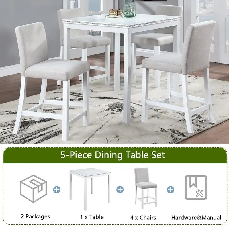 Modern 5-Piece Dining Set With Square Counter Height Table And 4 Upholstered Chairs