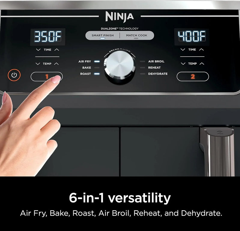 Ninja Foodi 10QT 6-in-1 DualZone Smart XL Air Fryer, 2 Independent 5QT Baskets, Smart Cook Thermometer, Match Cook, Smart Finish, Air Fry, DZ550