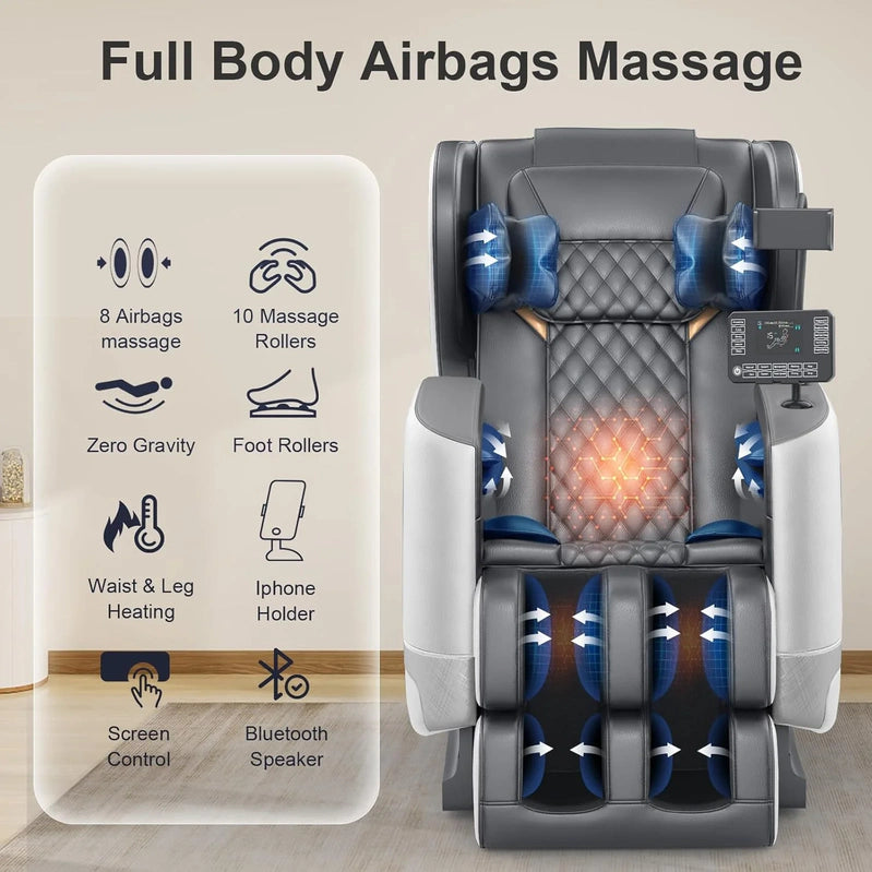 Massage Chair Full Body, Zero Gravity Massage Chair With 10 Fix Rollers, Heating, Foot Massage, Auto Modes, Bluetooth Speaker