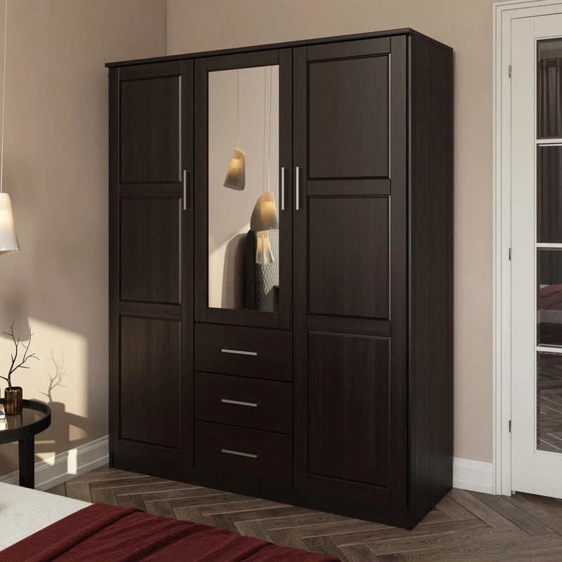 Palace Imports 100% Solid Wood Cosmo 3-Door Wardrobe Armoire With Solid Wood Or Mirrored Doors