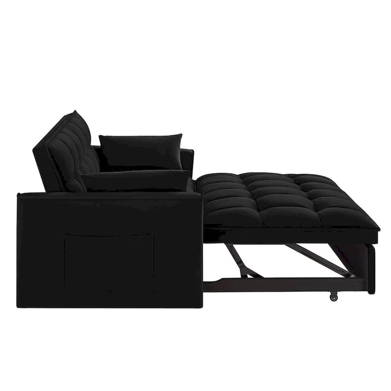 4 in1 Loveseat Sofa Bed With Armrests And Storage Pockets, Multi-Function Tufted Pull-Out Sofa Bed With Adjustable Backrest