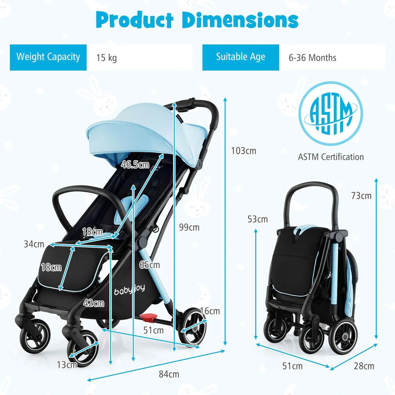 Compact Travel Stroller For Airplane Infant Toddler Stroller w/Adjustable Backrest And Canopy