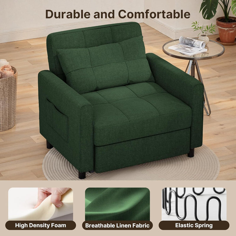 Sofa Bed Chair 3-in-1 Convertible Pullout Single Sleeper Chair Bed Spacious Multifunctional Sofa