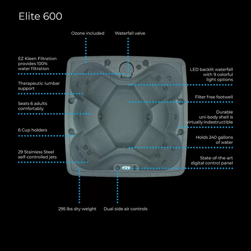 AquaRest Spas 6-Person Plug-and-Play Hot Tub, 29-Jet Square Design With Ozonator