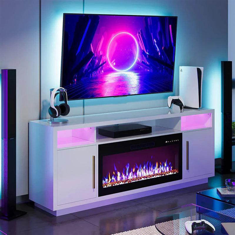 70 In. Fireplace TV Stand For TVs Up To 75 In. Storage Cabinet Media Console Table For Living Room