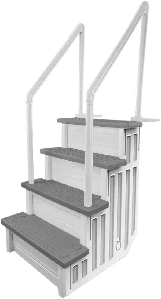 Select Anti-Slip in-Pool Steps, Gray, For Above Ground Swimming Pools, Can Mount To Decks 48 In. To 54 In. H, Safety Stairs Capacity Up To 300 Lbs