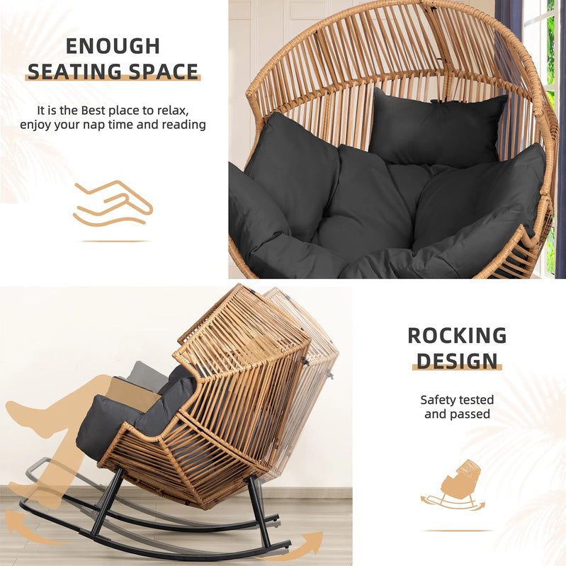 Walsunny Egg Chairs Outdoor Patio Wicker Oversized Egg Shell Lounger Lawn Chair With Cushion For Indoor Outside Porch Balcony Backyard