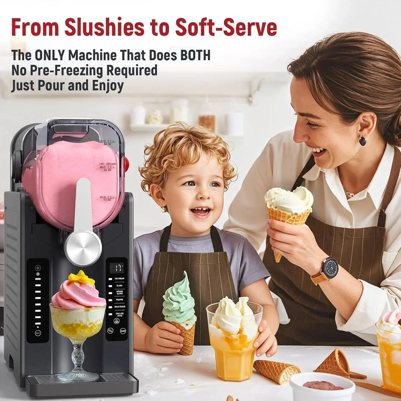 Slushie Machine, No Ice Needed All-in-One Slushy Maker For Home, Real-Time Temp Display, Auto-Clean, 6 Preset, Frozen Margaritas, Cocktails