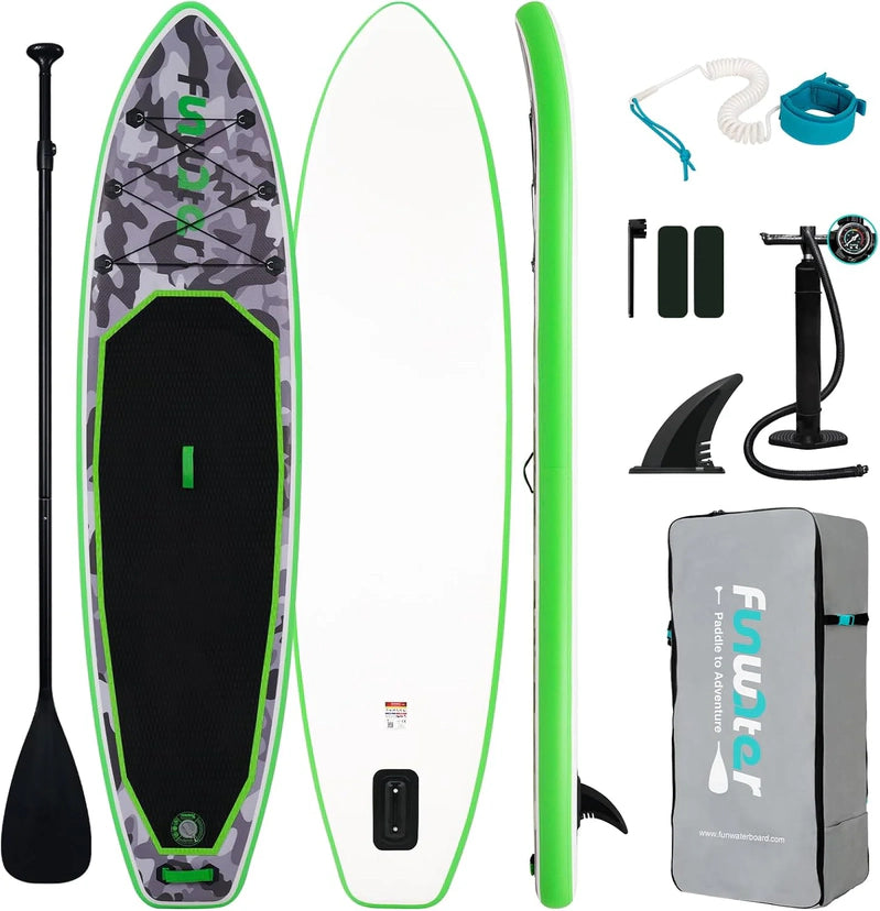 FunWater Inflatable Stand Up Paddle Board With Premium Sup Paddle Accessories, Non-Slip EVA Deck, 11'/10'6' Paddle