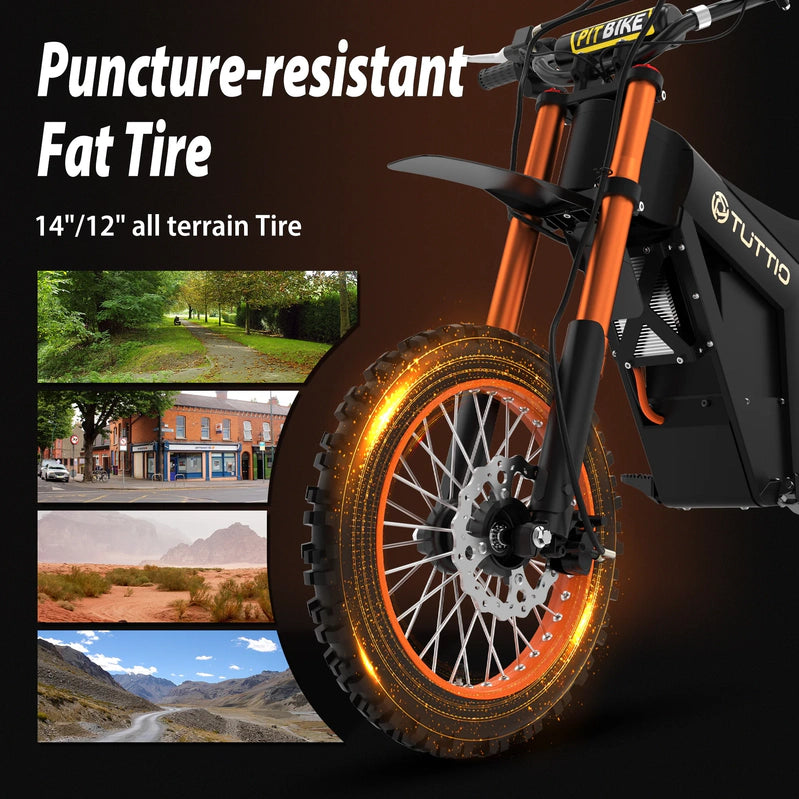 Tuttio Soleil01 2000W Electric Dirt Bike Adult, 48V 21Ah 37MPH, Electric Motorcycle 14 In. And 12 In.Tire Off-Road Dirt EBikes Full Suspension