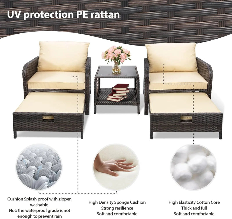 Leveleve Balcony Furniture 5 Piece Patio Conversation Set