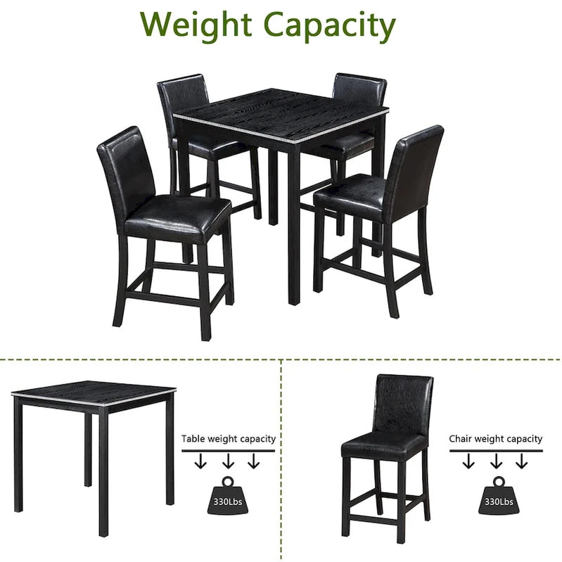 Modern 5-Piece Dining Set With Square Counter Height Table And 4 Upholstered Chairs