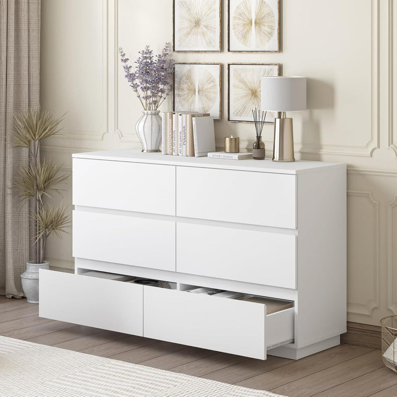 Merryluk Modern 6-Drawer White Tallboy Dresser For Versatile Storage