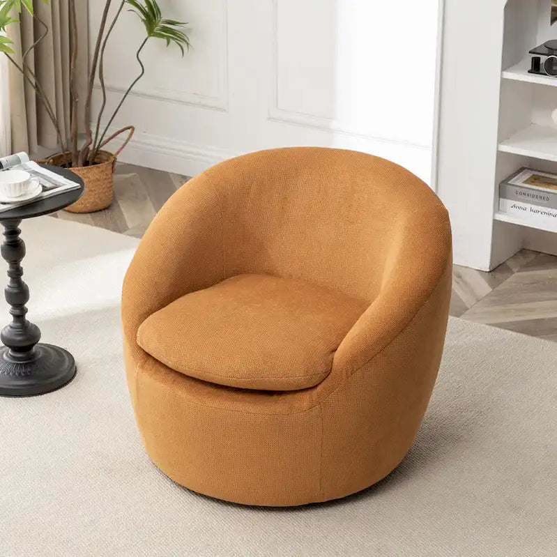 Swivel Barrel Chair, 360 Degree Rotation, Boucle Fabric
