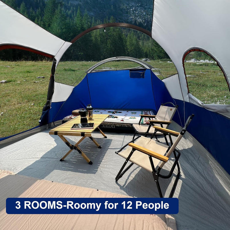 Campros Cp Tent 12-Person-Camping-Tents, 3 Room Family Tents, Waterproof Windproof Family Tent With Top Rainfly, 6 Large Mesh Windows, Bag-20
