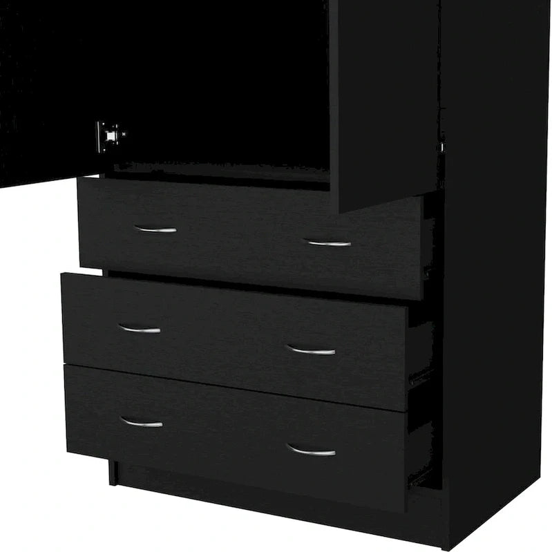 19 Modern Double-Door Armoire With 3 Drawers And 1 Hanging Rod For Bedroom