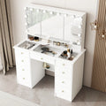 Makeup Vanity w/Tri-Fold Mirror Certified Lighting Glass Top Dresser
