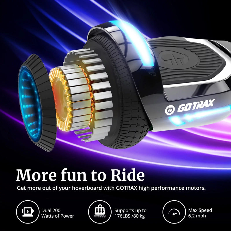 Gotrax Glide Pro Bluetooth Hoverboard, 6.5 In. Wheels And 7 Colors Lights Self Balancing Scooters For 44-176lbs Kids Adults Silver