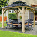 10 x 10 Ft. Outdoor Patio Hardtop Gazebo With Wood Frame And 2-Tier Metal Roof, All-Weather Gazebo Pergolas Shelter