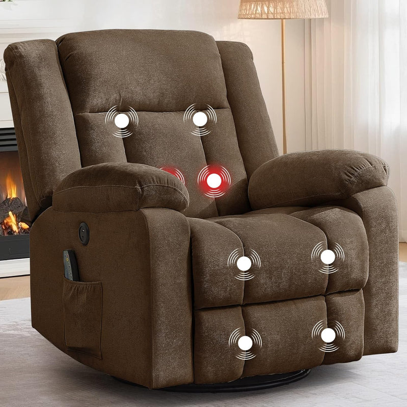 Rocker Recliner, Glider Recliner Chairs For Adults, 360 Degree Swivel Rocking Chair With Massage And Heating