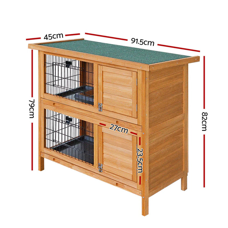 Double Level Wooden Rabbit Hutch With Slide-Out Tray- i.Pet