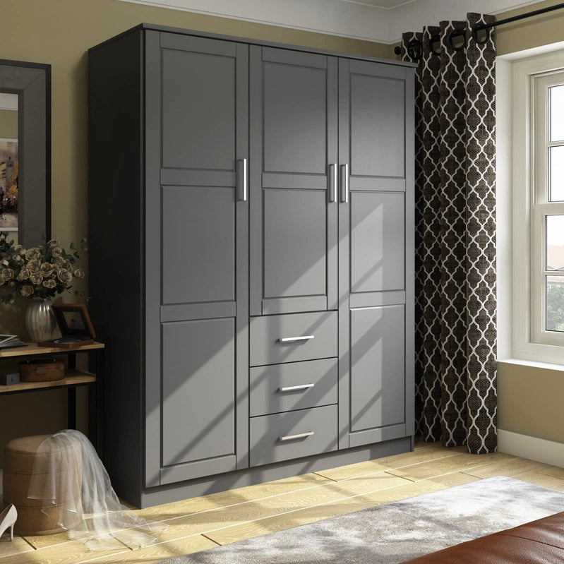 Palace Imports 100% Solid Wood Cosmo 3-Door Wardrobe Armoire With Solid Wood Or Mirrored Doors