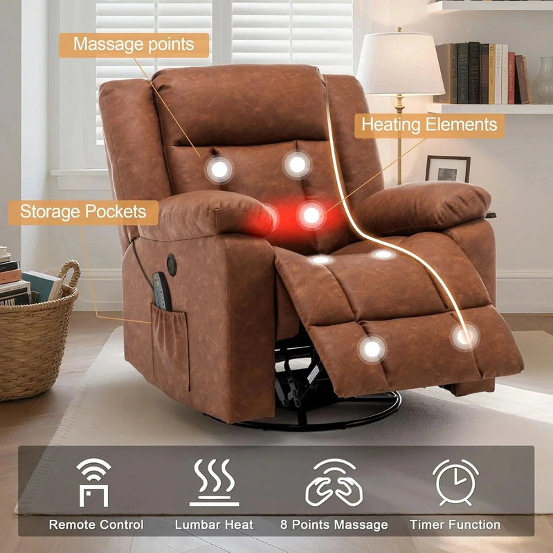 Rocker Recliner, Glider Recliner Chairs For Adults, 360 Degree Swivel Rocking Chair With Massage And Heating
