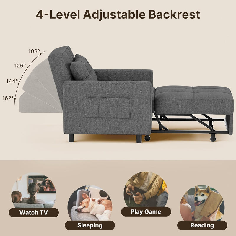 Sofa Bed Chair 3-in-1 Convertible Pullout Single Sleeper Chair Bed Spacious Multifunctional Sofa