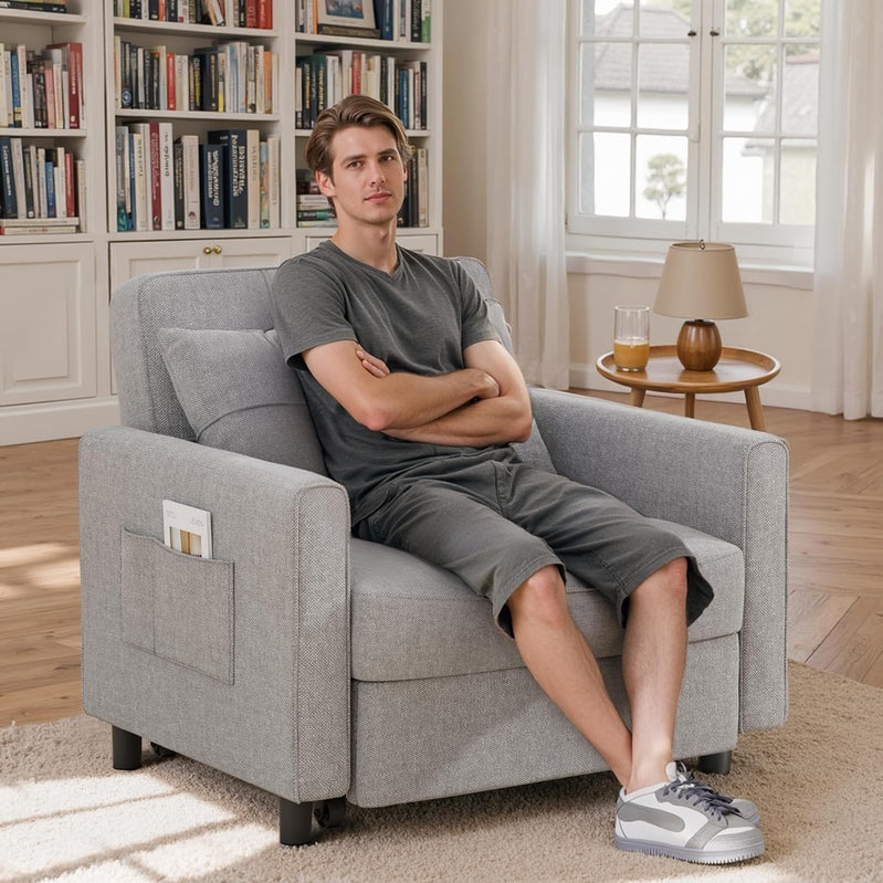 Sofa Bed Chair 3-in-1 Convertible Pullout Single Sleeper Chair Bed Spacious Multifunctional Sofa