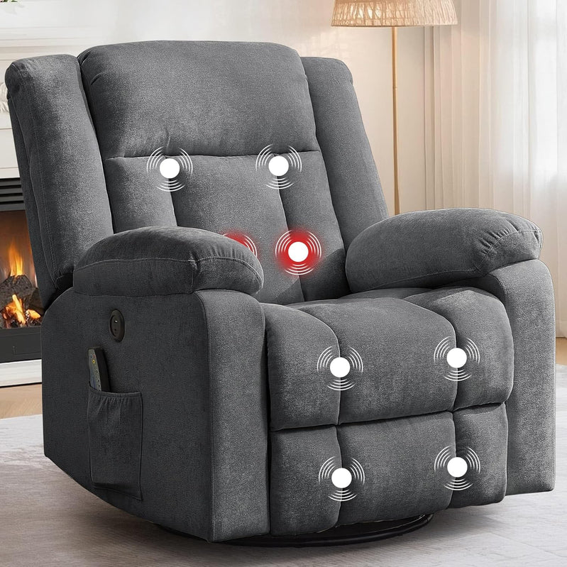 Rocker Recliner, Glider Recliner Chairs For Adults, 360 Degree Swivel Rocking Chair With Massage And Heating
