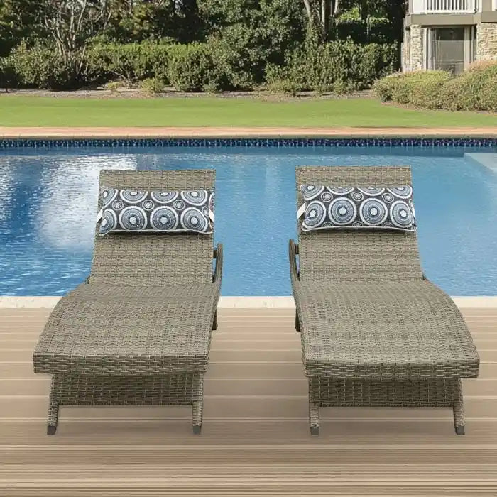 All Weather Wicker Chaise Lounge, Set Of 2
