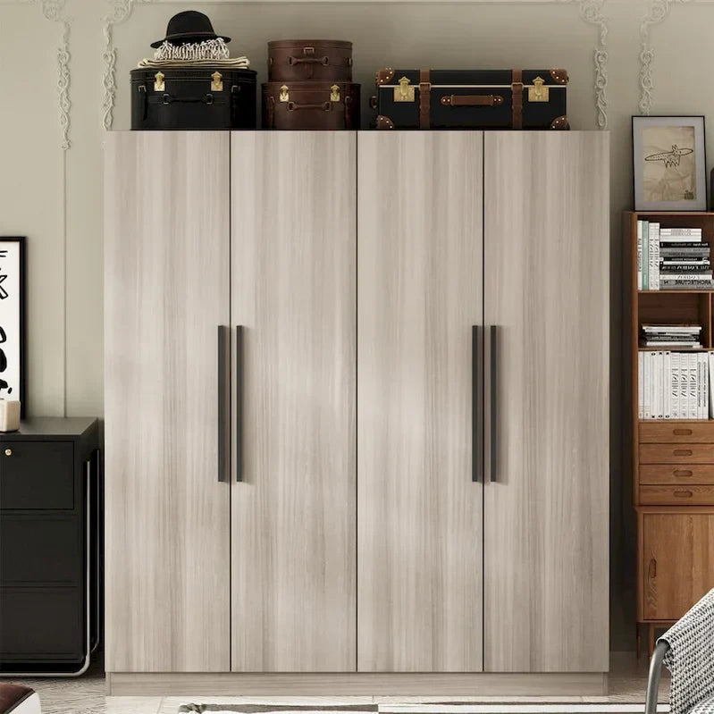 Modern Freestanding Solid Wood Wardrobe Closet With Storage Shelves