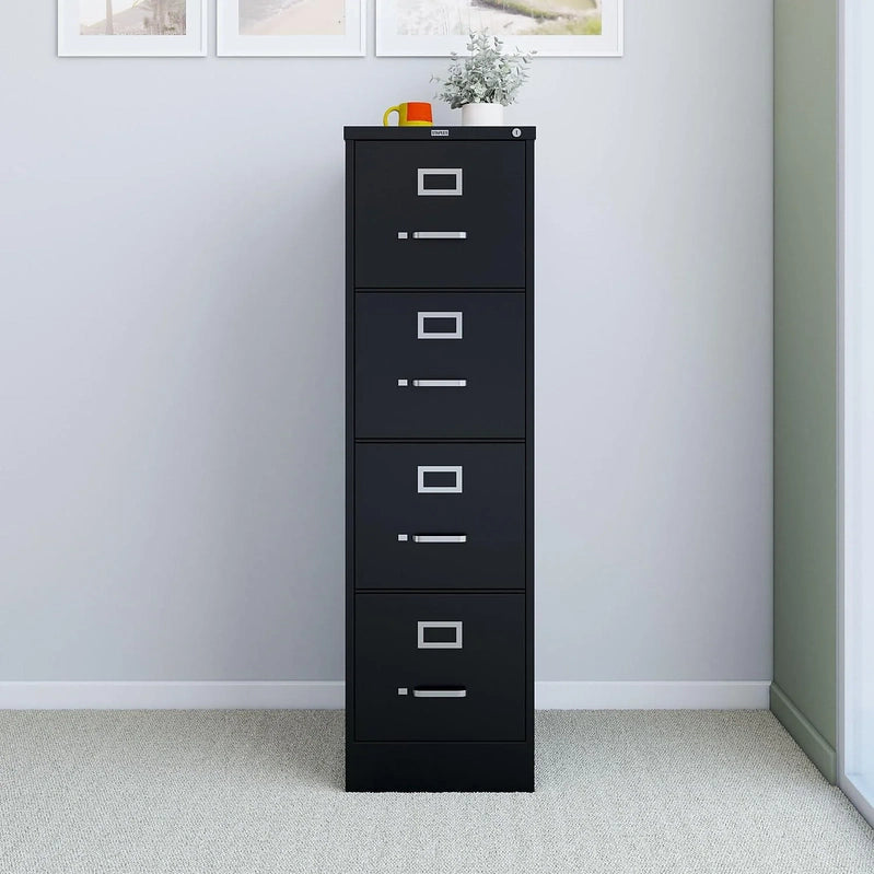 Staples 4-Drawer File Cabinet, Lockable, Black, 25 In.D x 15 In.W