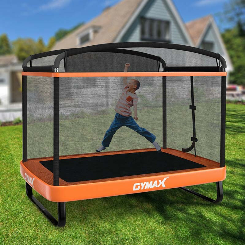6 Ft. Kids Trampoline With Swing And Safety Fence, Astm Approved Toddler Rectangle Trampoline For 3-8 Year Old