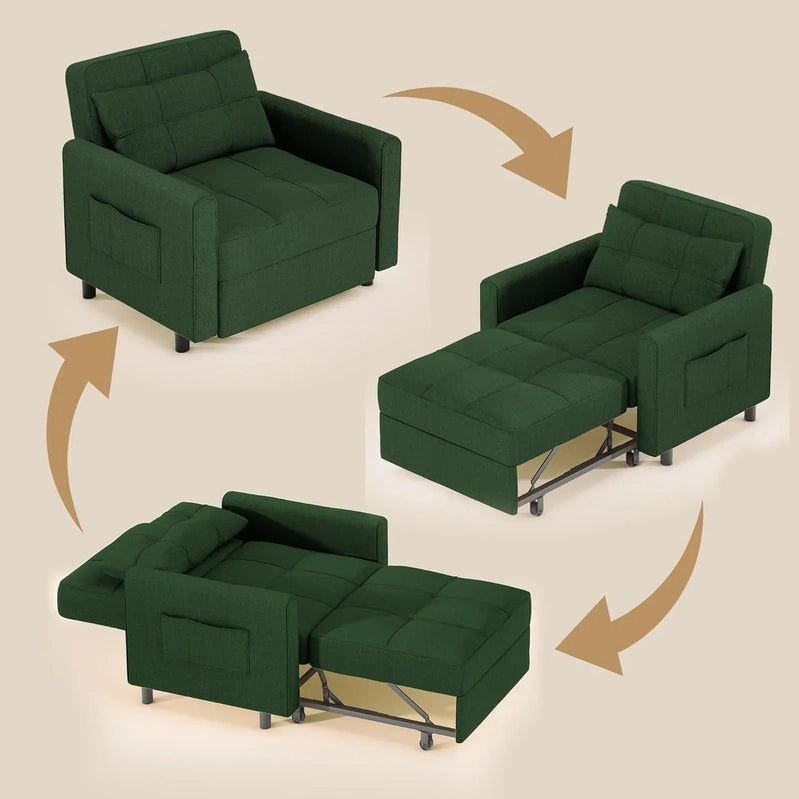 Sofa Bed Chair 3-in-1 Convertible Pullout Single Sleeper Chair Bed Spacious Multifunctional Sofa