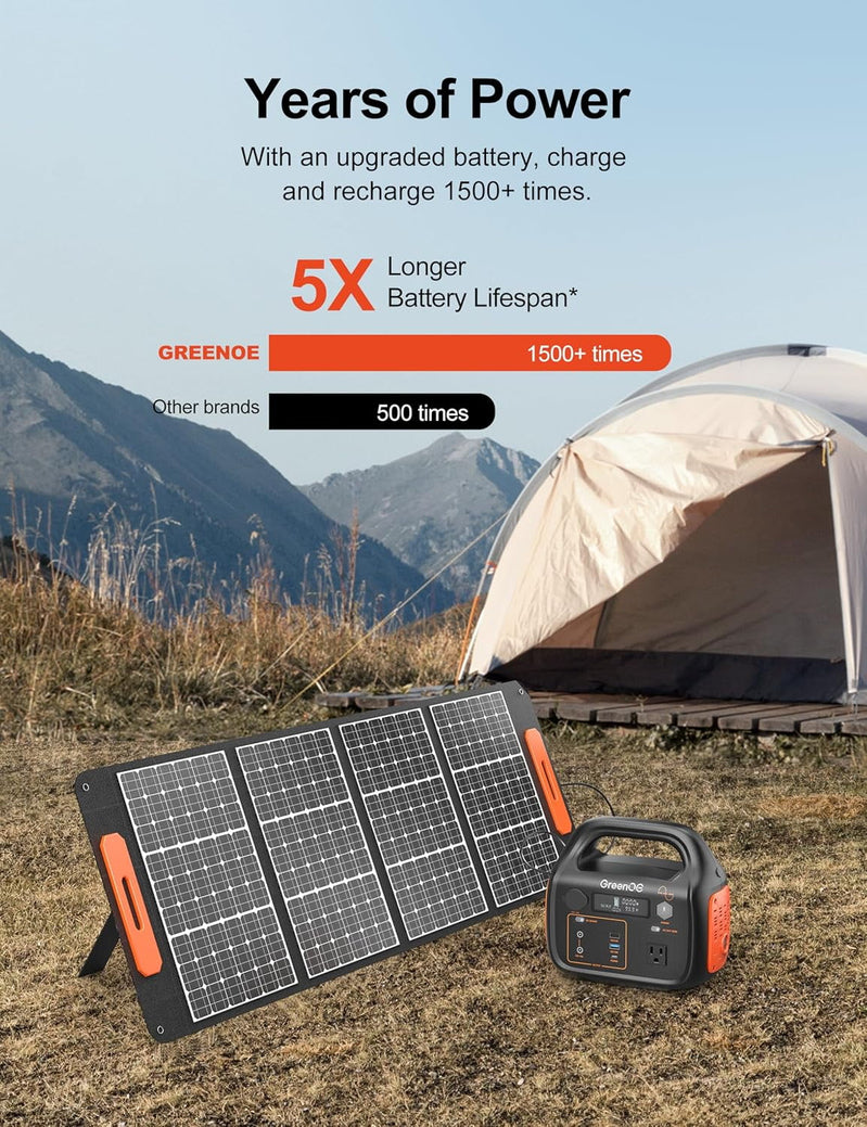 GreenOE Portable Power Station 1000W 1024Wh Solar Powered Generator With 100W Solar Panel