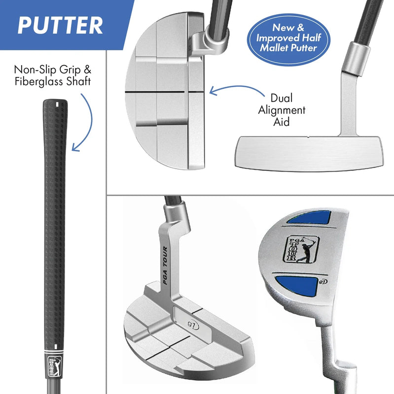 Pga Tour Right-Handed 10 Piece Kids Golf Club Stand Bag Set, Player Height 4'8, 5'2 In., Ages 8-12