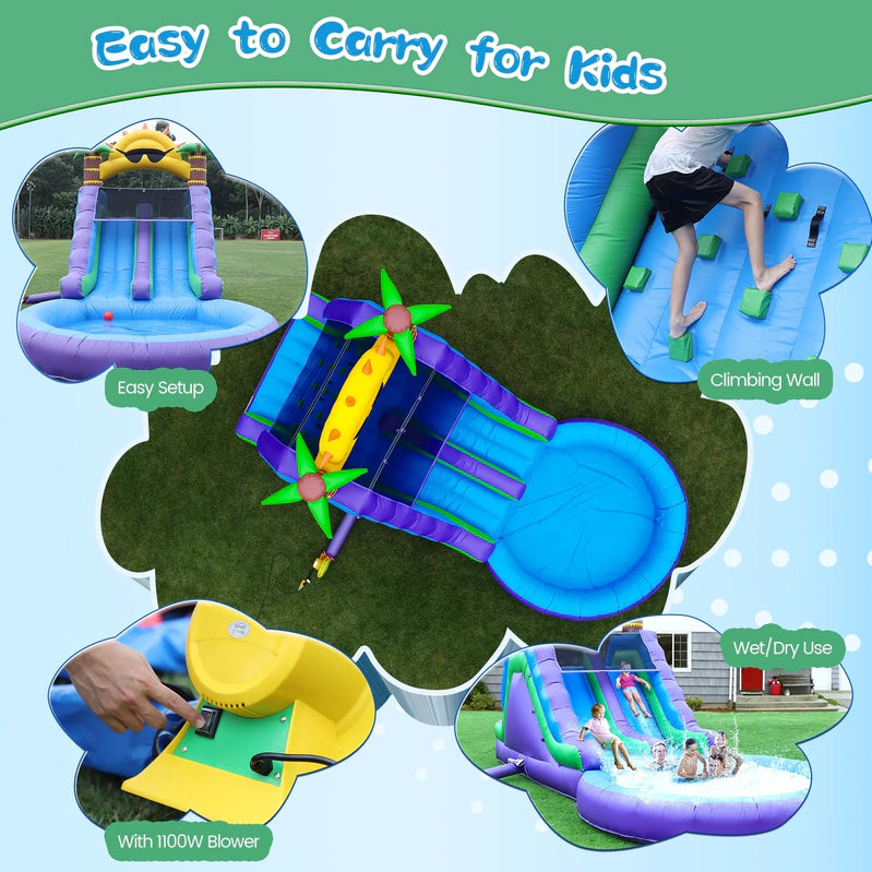Relunch 26 Ft. Inflatable Double Water Slide For Kids And Adults, PVC Inflatable Water Park With Blower